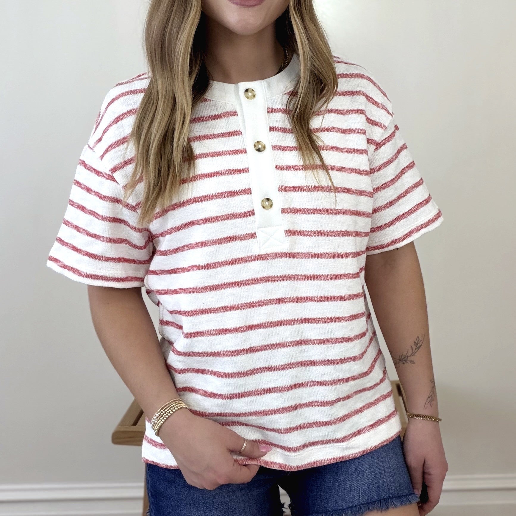 Cherry Stripe Knit Tee