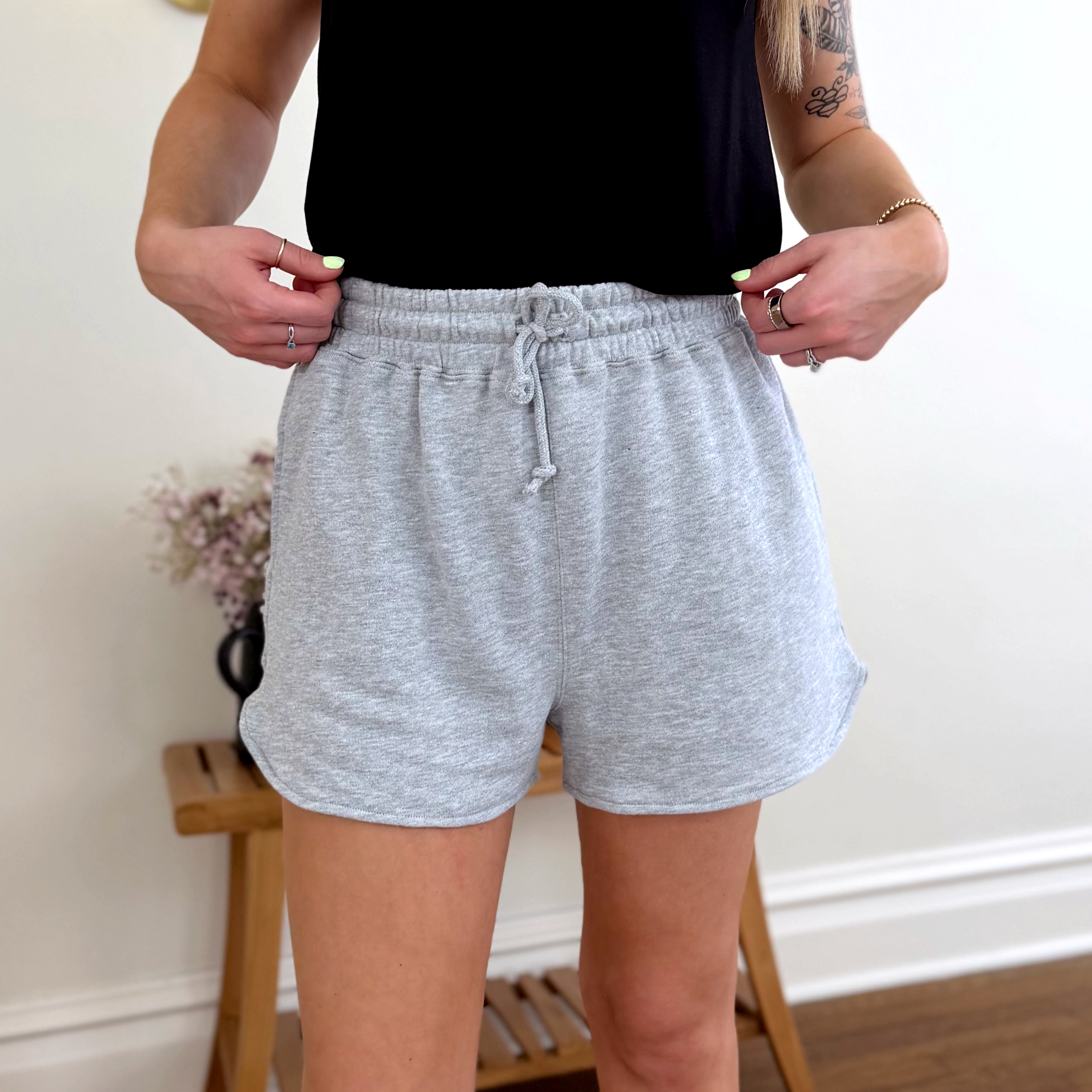 Chill Day Drawstring Shorts in Heather Grey