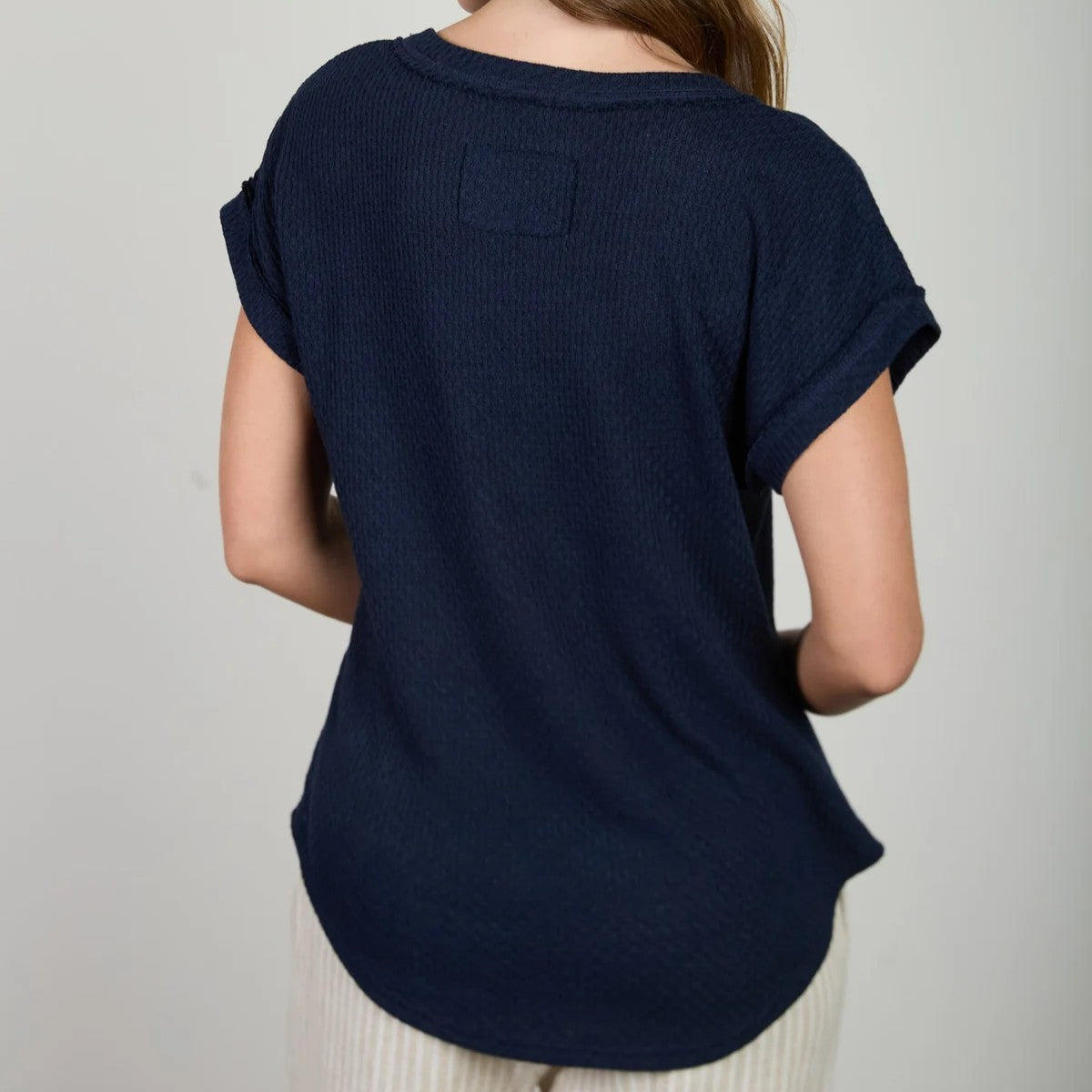 Blu Pepper V-Neck Textured Tee - Navy